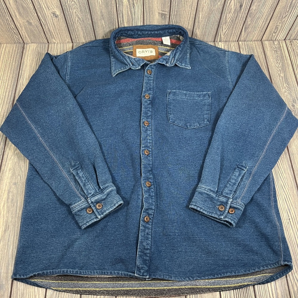 Orvis Shirt Jacket Men XL Denim Blanket Lined Outdoor Workwear Shacket Vintage